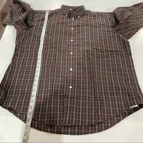 Lands End Brown & Red Striped Long Sleeve Button Down Shirt Size 17-35 - Picture 8 of 8